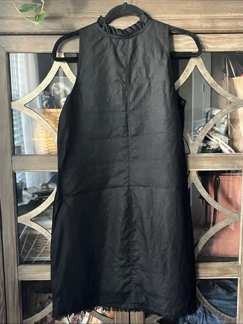 Tommy Bahama Black Ruffle V-Neck Dress 100% linen shell; 100% cotton lining